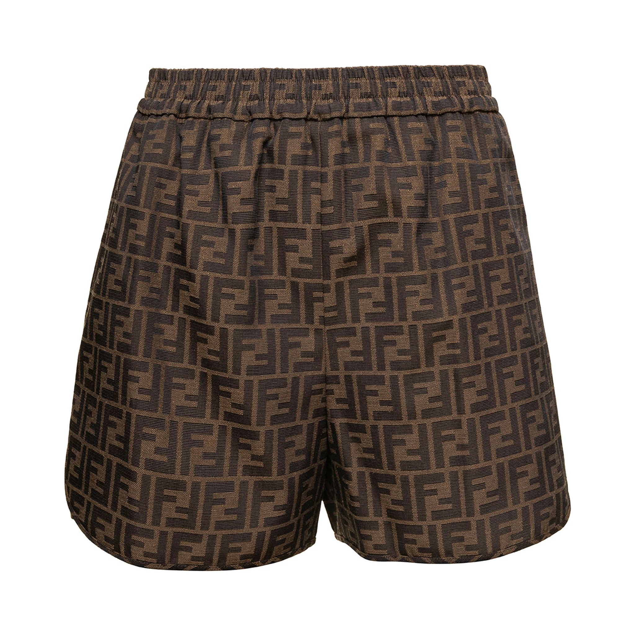 Brown Shorts with All-Over FF Monogram in Cotton Blend Woman