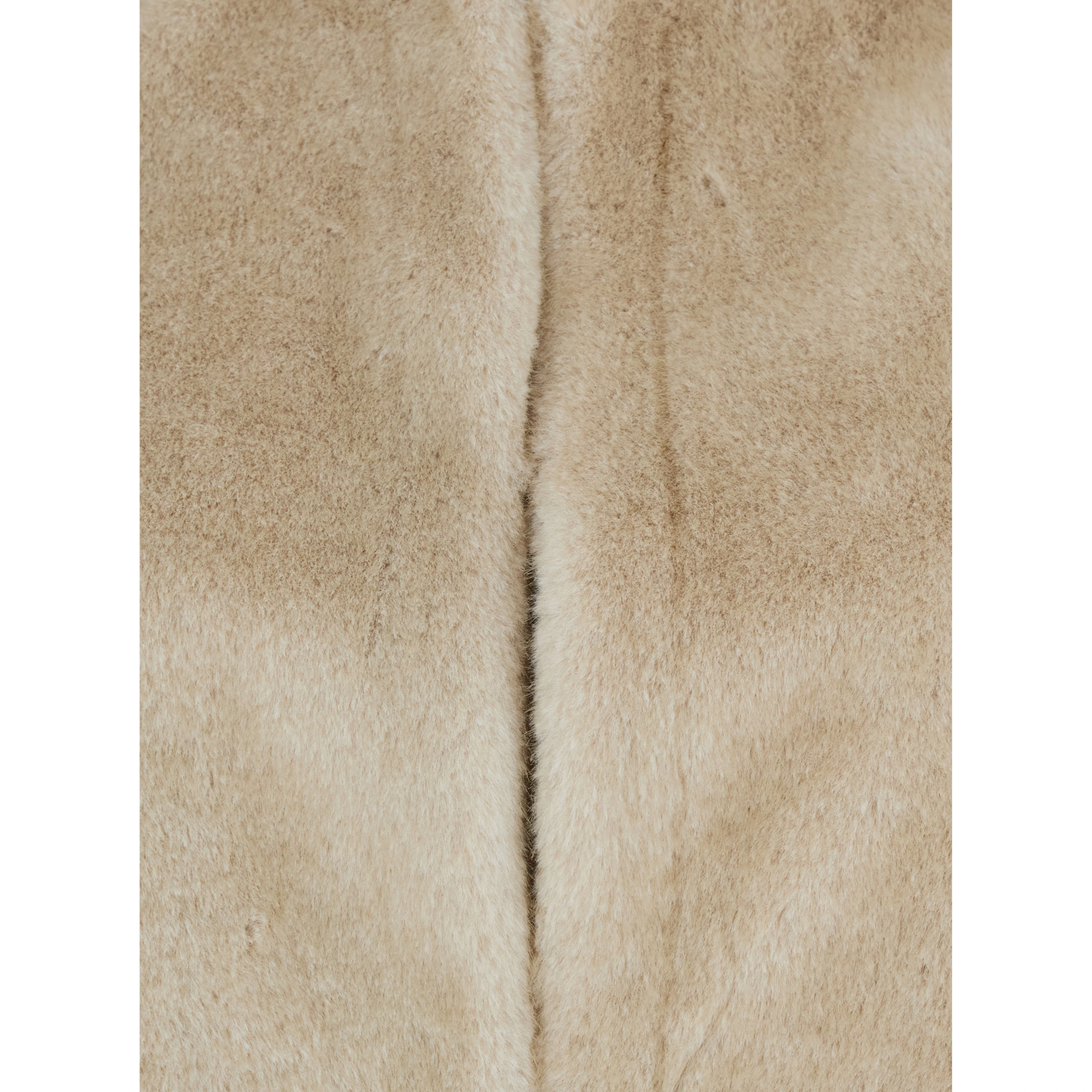 Beige Round Neck Hood with Trapezoid Design in Faux Fur Woman
