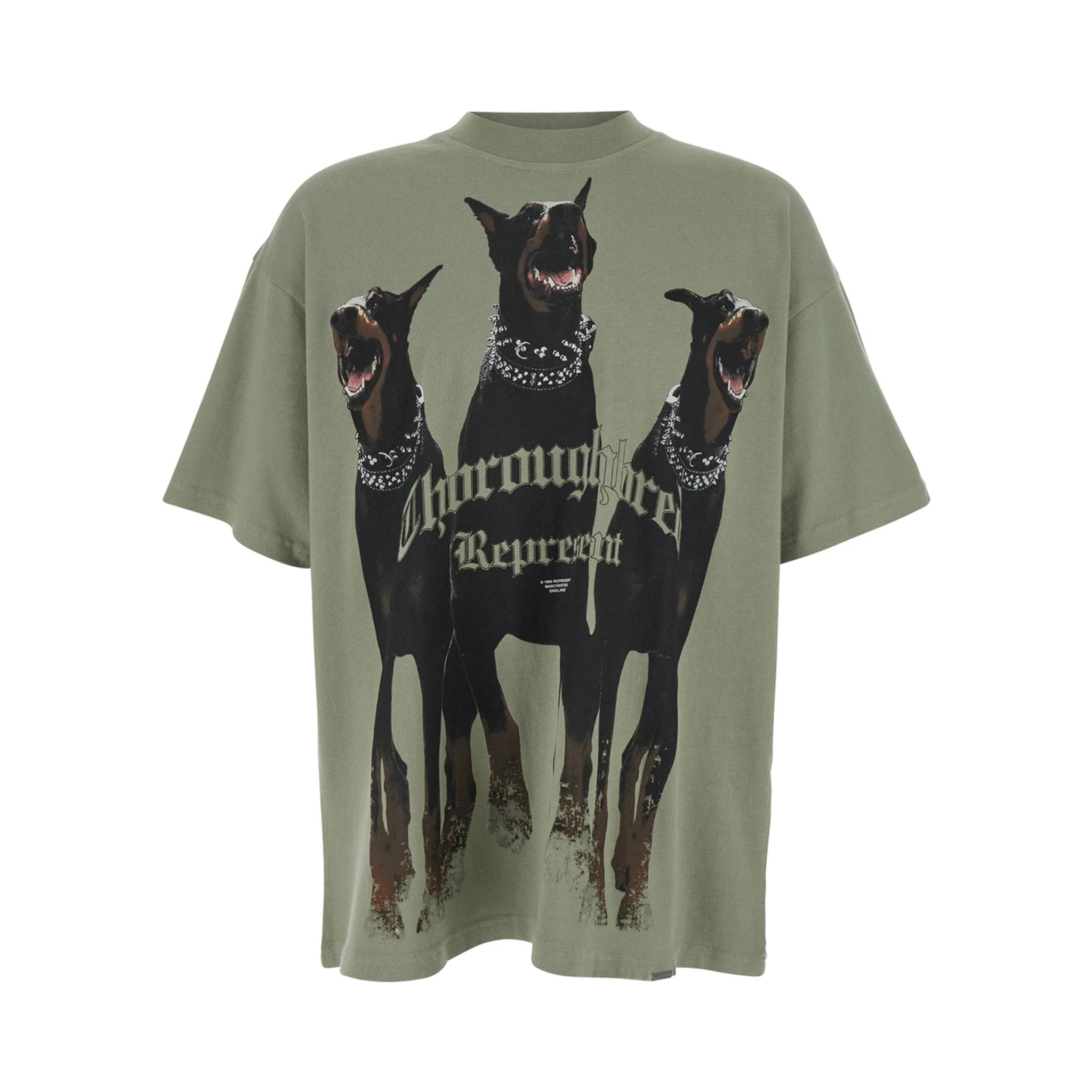 Thoroughbred Green T-Shirt with Doberman Graphic Print and Logo Lettering on the Front in Cotton Man
