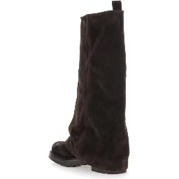 Brown Multilayer Combat Boots with One Block Sole in Suede Woman