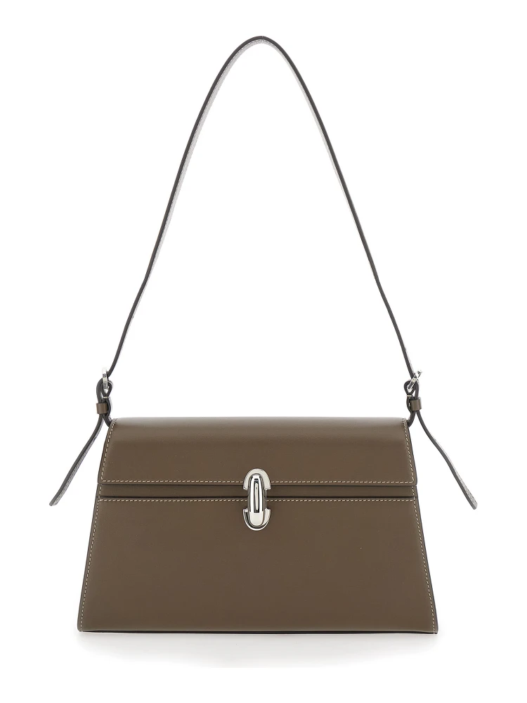Simmetry Brown Shoulder Bag with Top Strap and Twist Lock Closure in Leather Woman