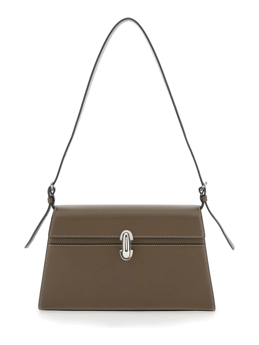Simmetry Brown Shoulder Bag with Top Strap and Twist Lock Closure in Leather Woman