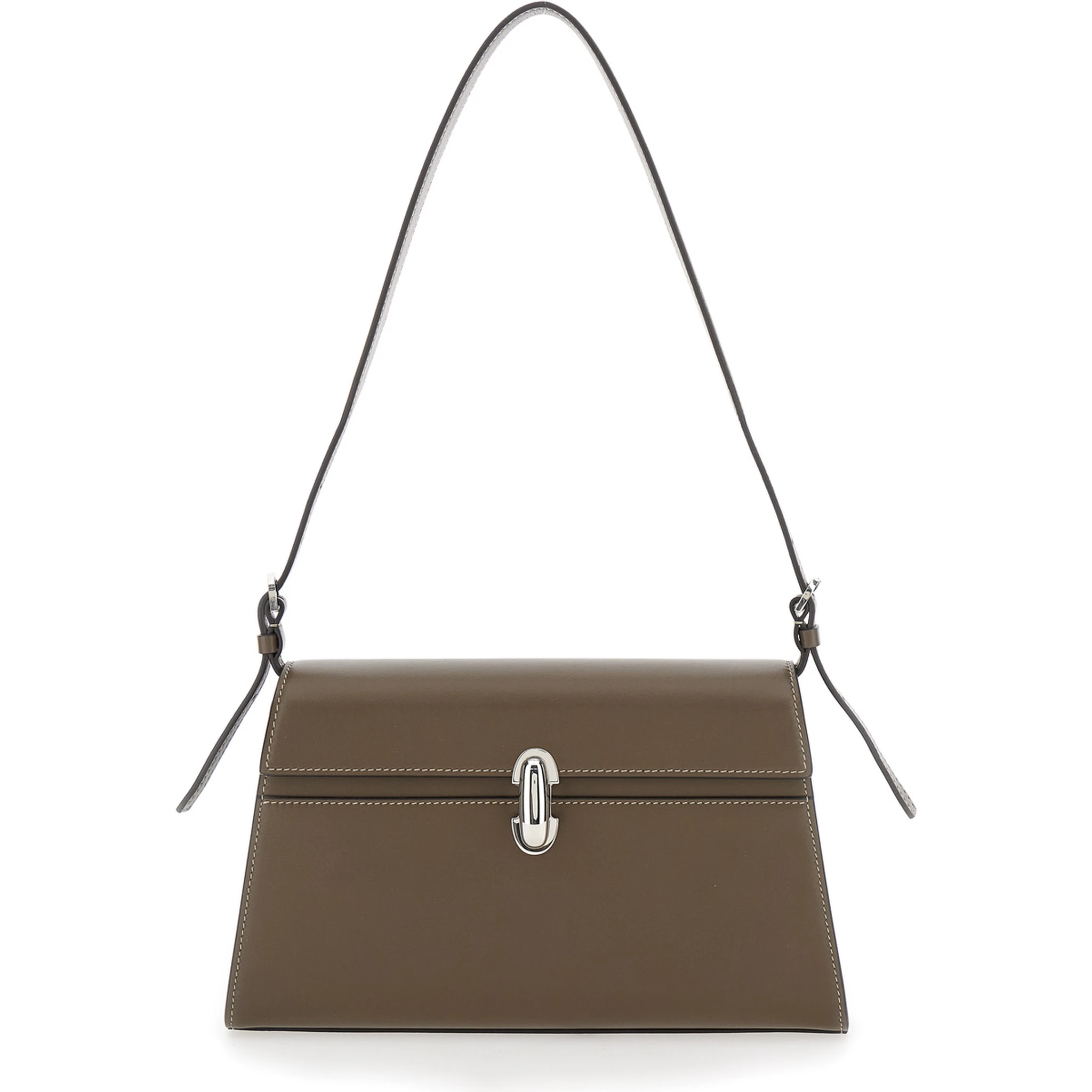 Simmetry Brown Shoulder Bag with Top Strap and Twist Lock Closure in Leather Woman