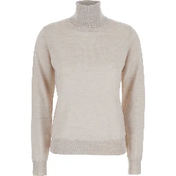 Beige Turtleneck Sweater in Wool Blend Woman