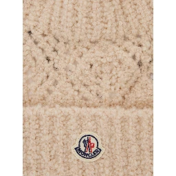 White Beanie with Pompom and Logo Patch on the Front in Wool Girl