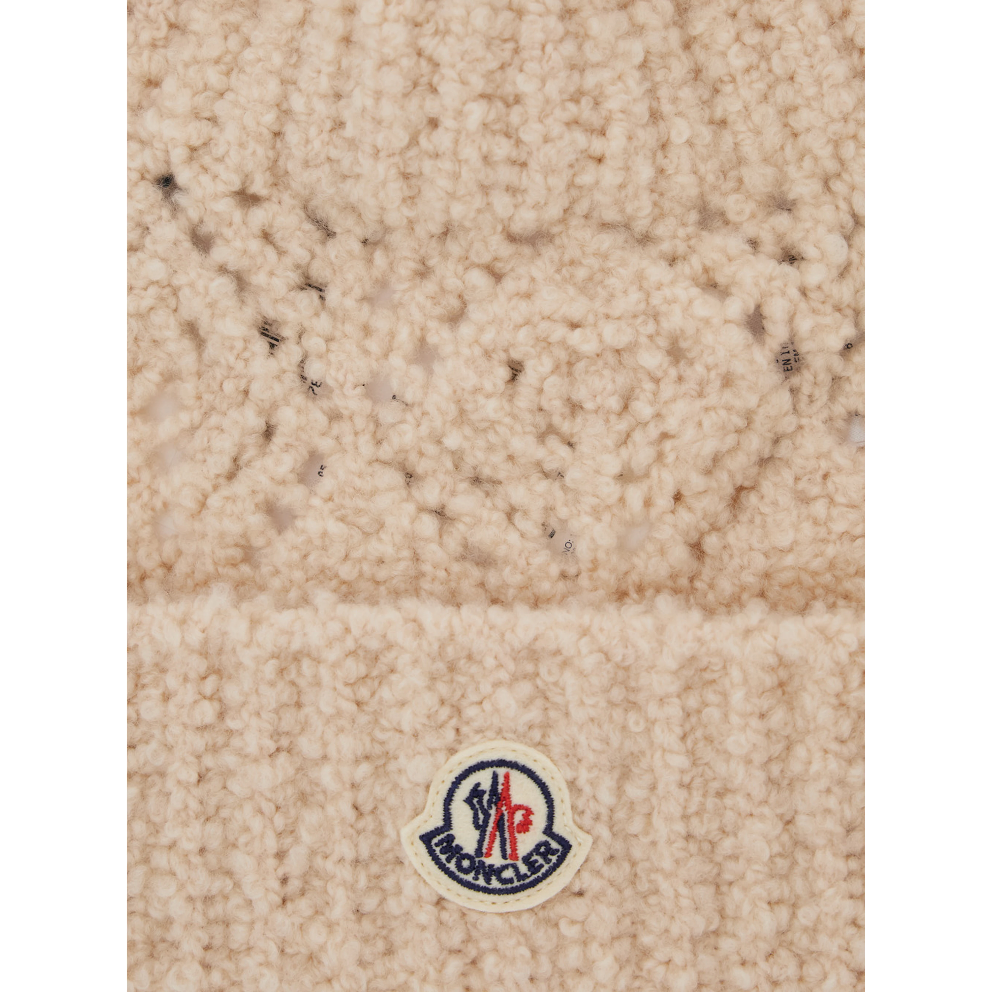 White Beanie with Pompom and Logo Patch on the Front in Wool Girl