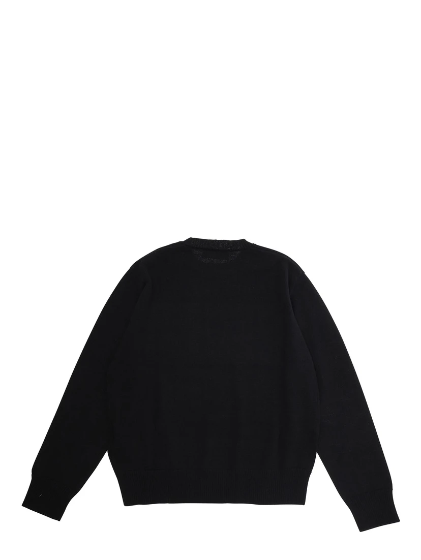 Black Crew Neck Sweater with Logo Lettering on the Front in Wool Boy