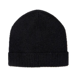 Black Beanie with Logo Embroidery on the Front in Wool and Cotton Blend Boy