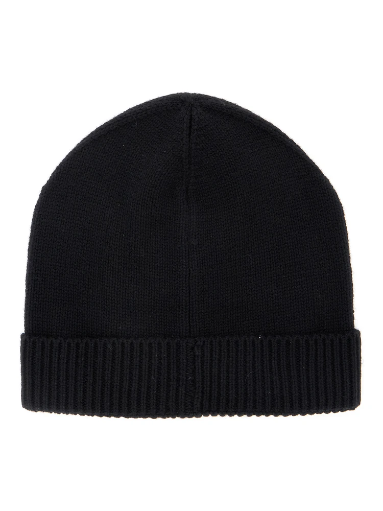 Black Beanie with Logo Embroidery on the Front in Wool and Cotton Blend Boy alternative