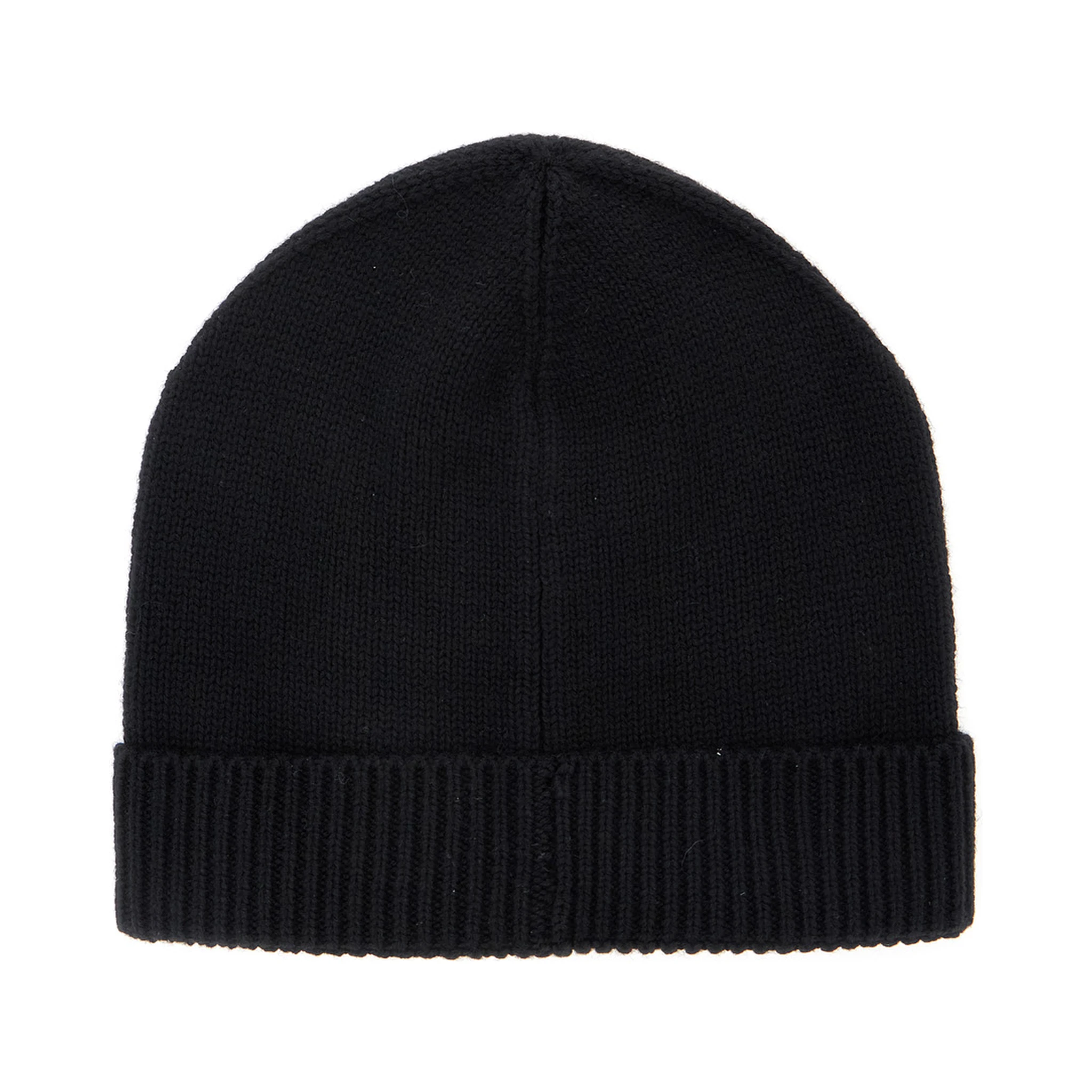 Black Beanie with Logo Embroidery on the Front in Wool and Cotton Blend Boy