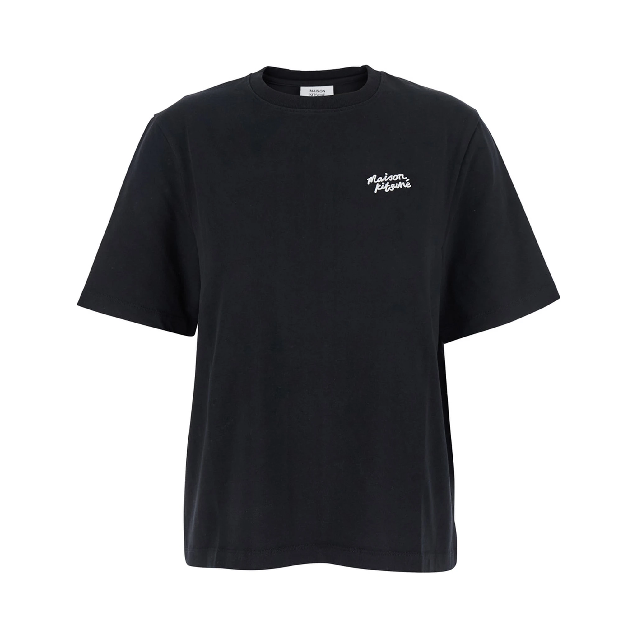Black T-Shirt with Logo Lettering Printed on the Front in Cotton Woman
