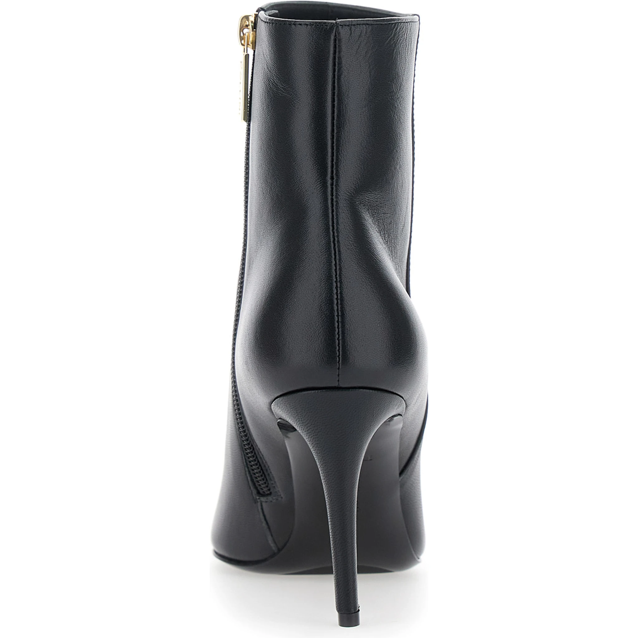 Black Ankle Boots with Stiletto Heel and Pointed Toe in Leather Woman