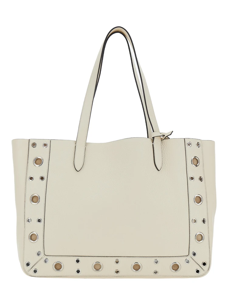 Nellcote White Tote Bag with VLogo Plaque on the Front and Stud Embellishments in Leather Woman