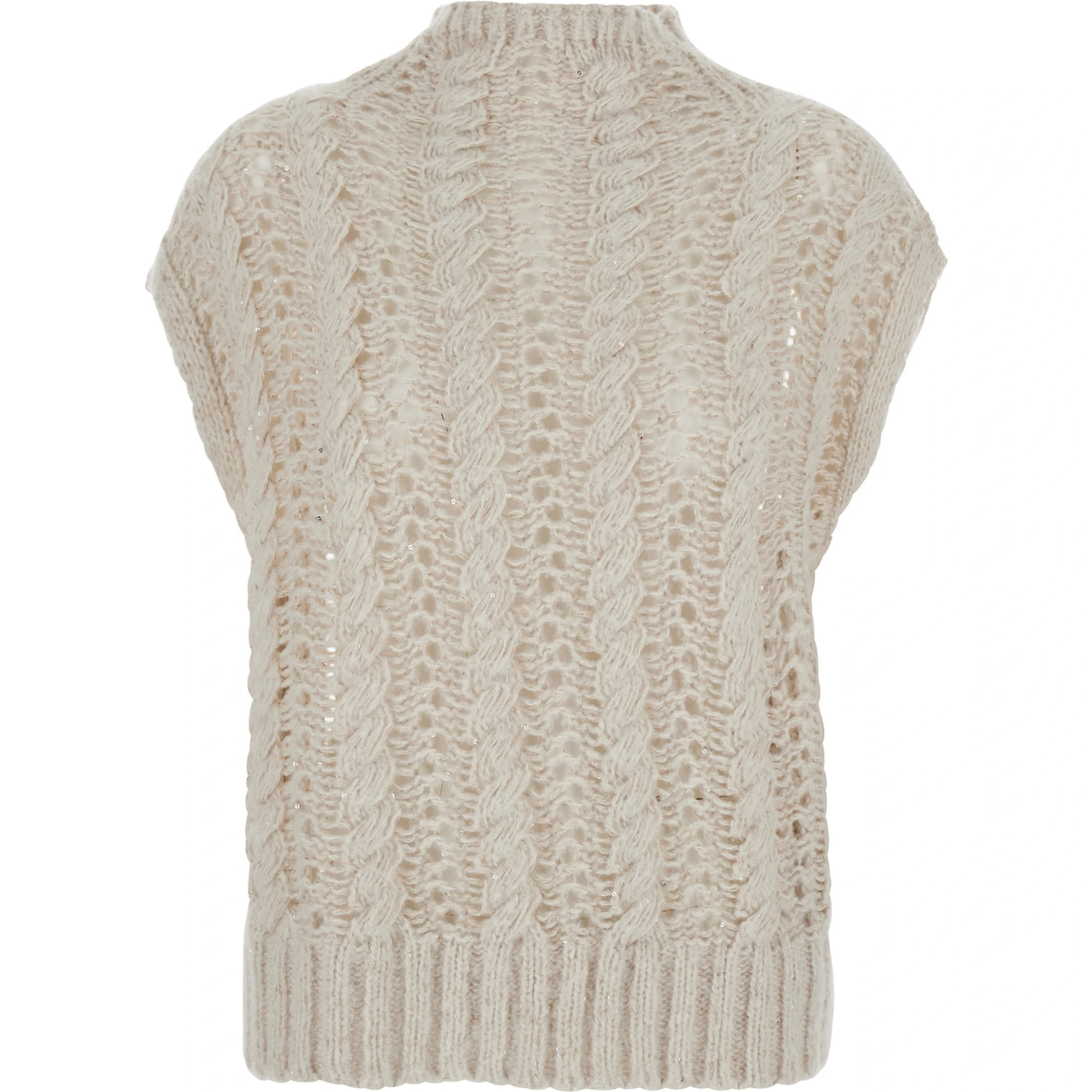 Faustina Beige Sleeveless Crewneck Knit Vest in Wool Woman