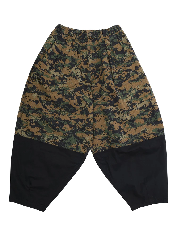 Multicolor Pants with Elastic Waist and Military Motif in Tech Fabric and Cotton Boy