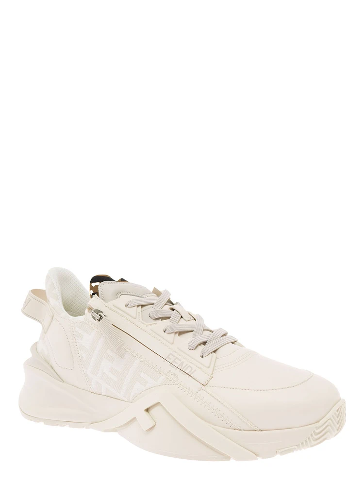 حذاء رياضي أبيض من فندي فلو مزين بشعار مطبوع بنقشة FF جاكار وجلد رجالي alternative