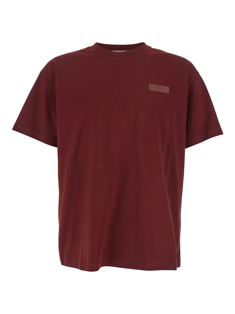 تيشيرت بوردو رجالي قطني مزين بشعار على الصدر