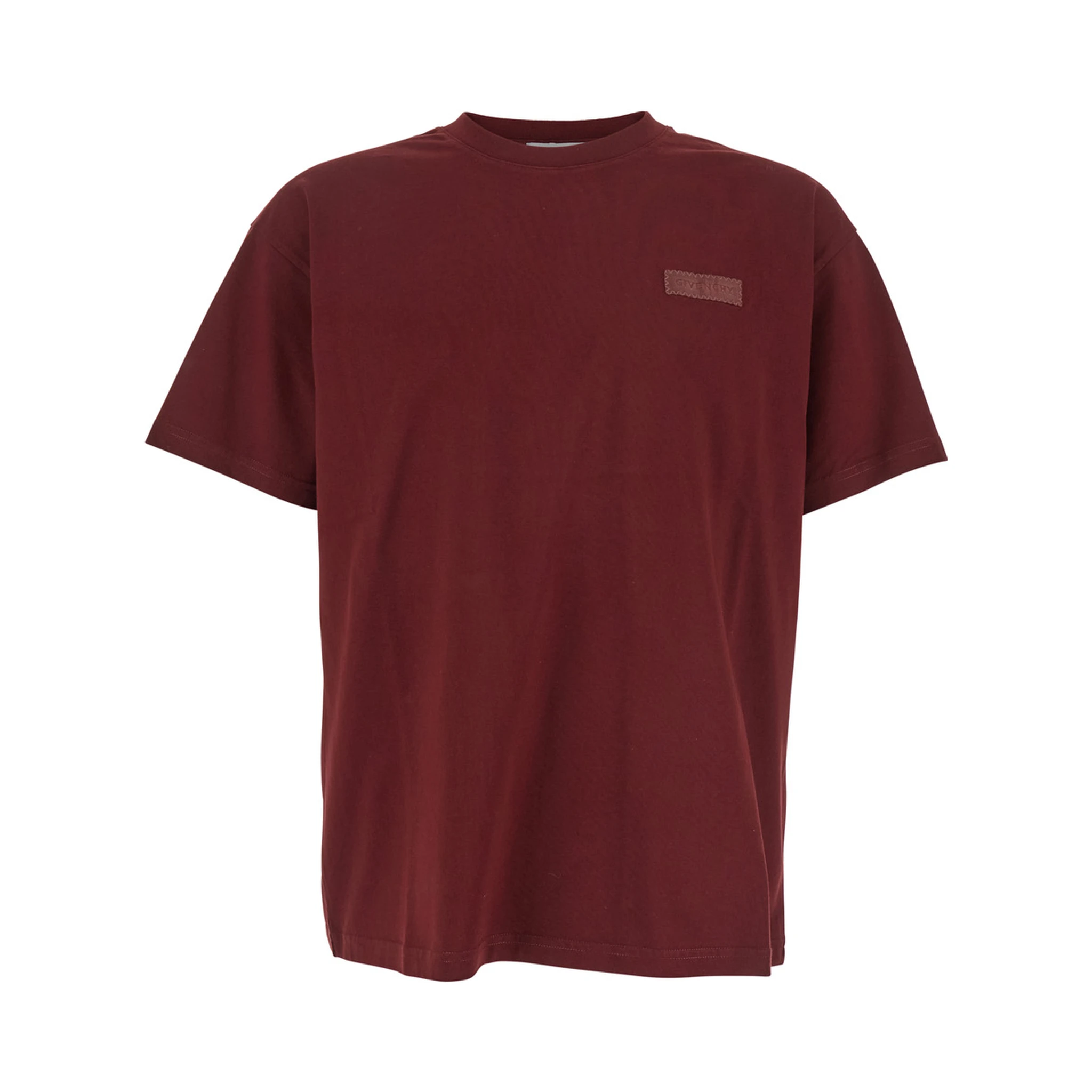Bordeaux T-Shirt with Logo Patch on the Chest in Cotton Man