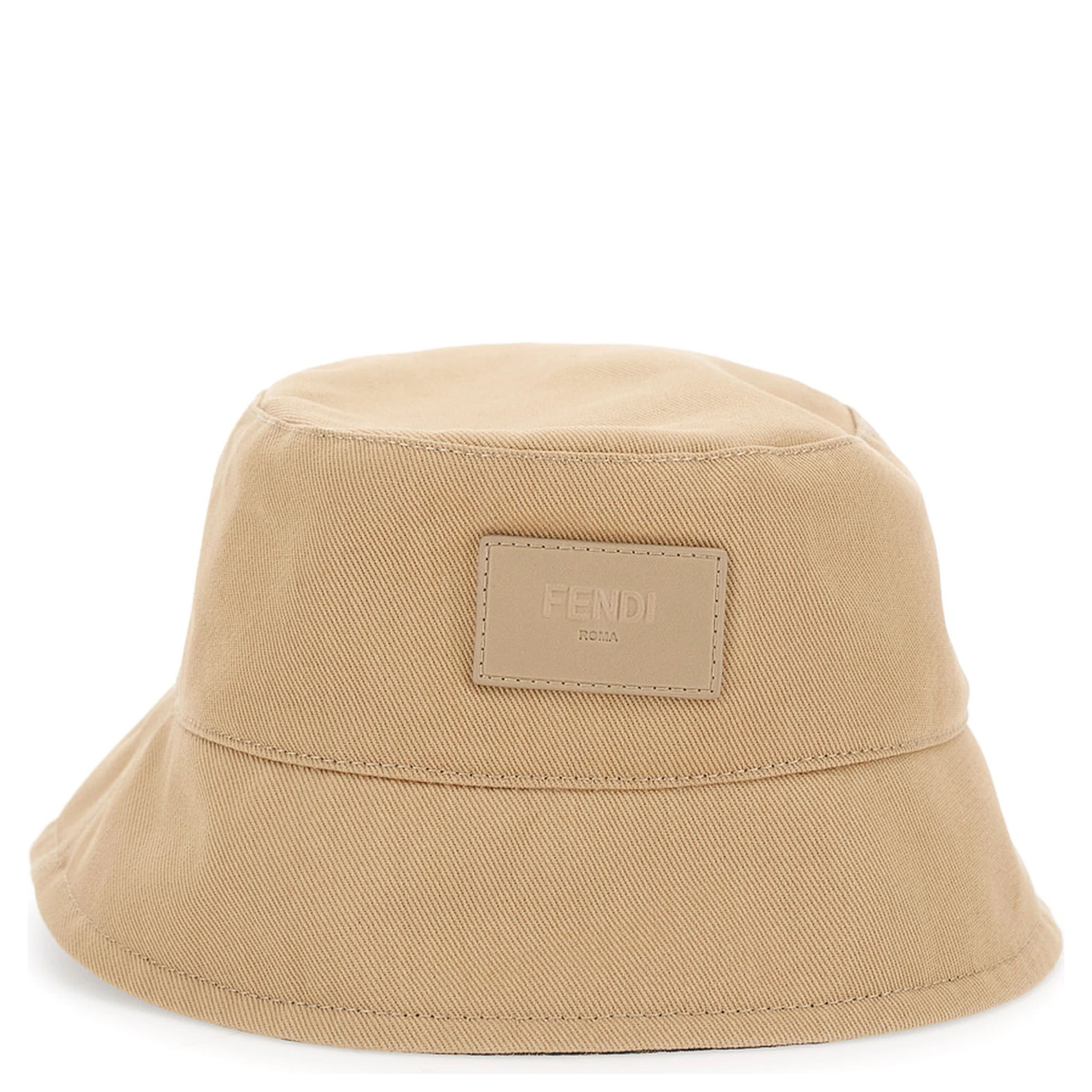 Beige Bucket Hat with Tonal FF Logo Embroidery in Cotton Man