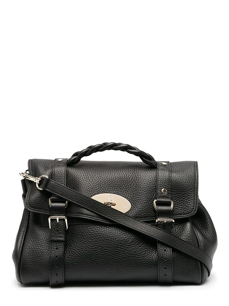 Alexa Black Handbag with Adjustable and Removable Shoulder Strap and Magnetic Closure in Granied Leather Woman