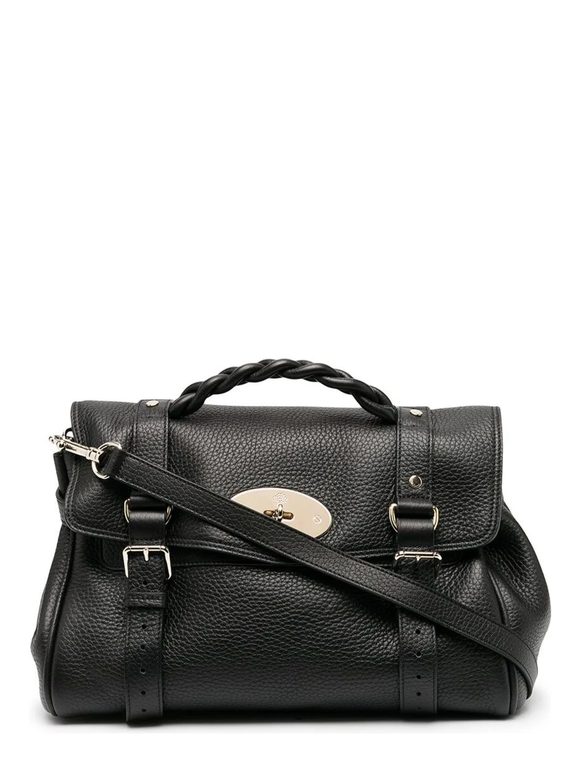 Alexa Black Handbag with Adjustable and Removable Shoulder Strap and Magnetic Closure in Granied Leather Woman