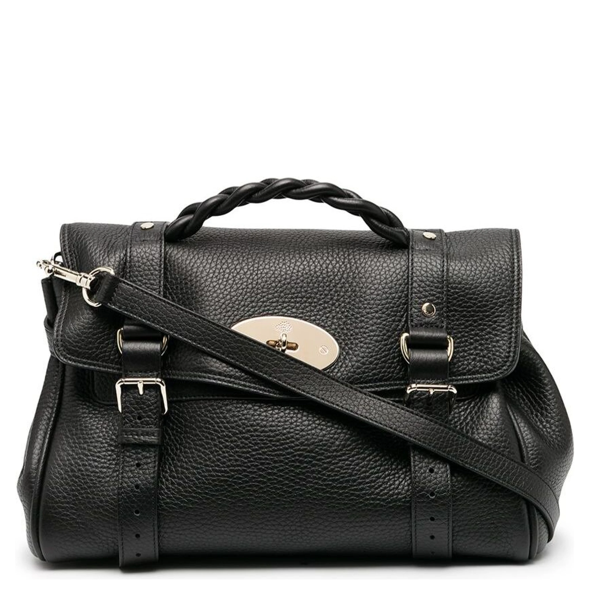 Alexa Black Handbag with Adjustable and Removable Shoulder Strap and Magnetic Closure in Granied Leather Woman