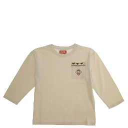 Ciro White Crewneck T-Shirt with Long Sleeves and Patch Pocket on the Front in Cotton Girl