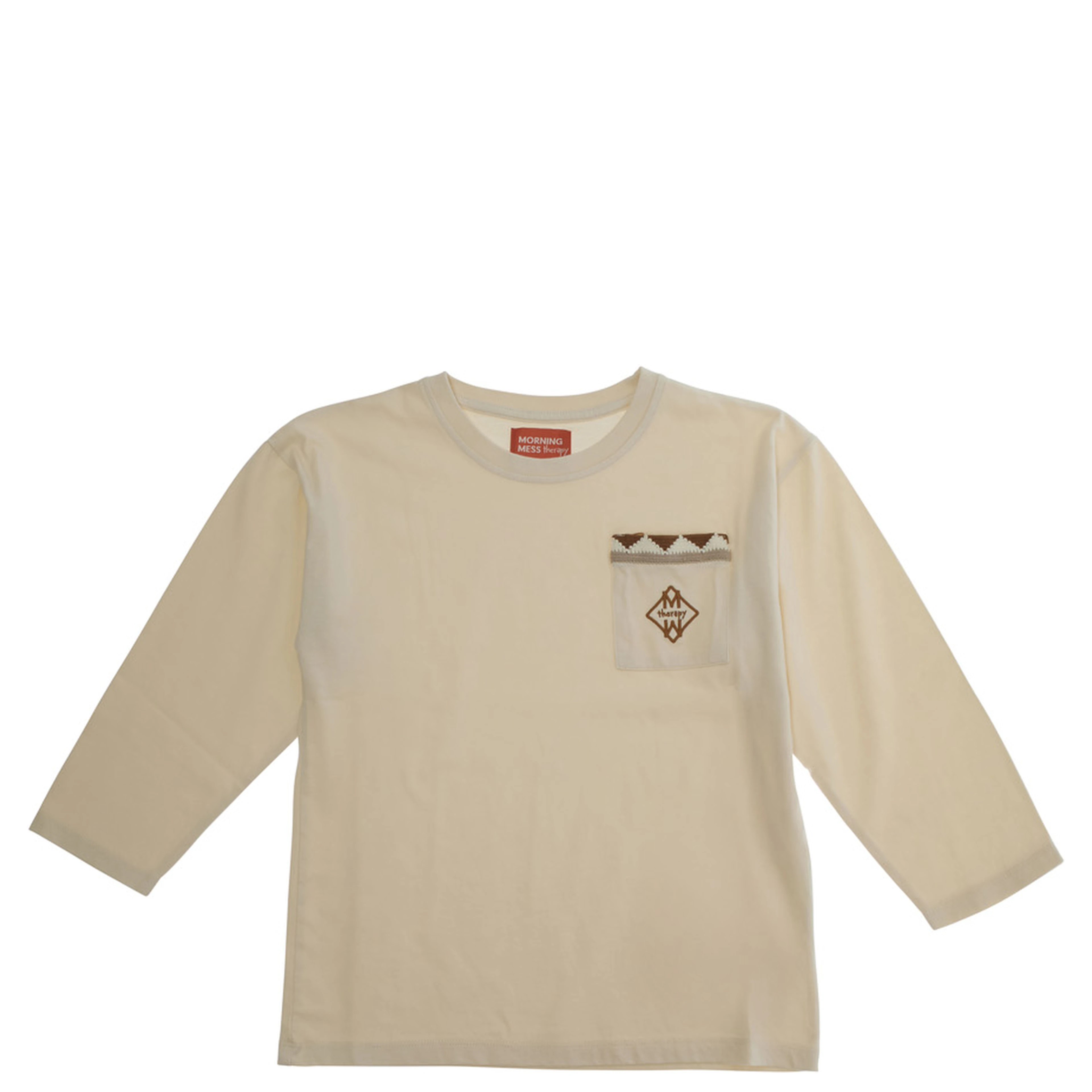 Ciro White Crewneck T-Shirt with Long Sleeves and Patch Pocket on the Front in Cotton Girl