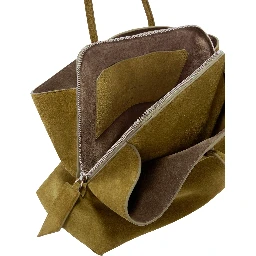 La Passeggiata Green Shoulder Bag with Two Top Handles in Leather Suede Woman