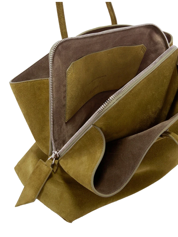 La Passeggiata Green Shoulder Bag with Two Top Handles in Leather Suede Woman alternative