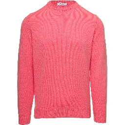 Salmon Pink Crewneck Sweater In Cashmere Man Gaudenzi