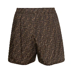 Brown Shorts with All-Over FF Monogram in Cotton Blend Woman