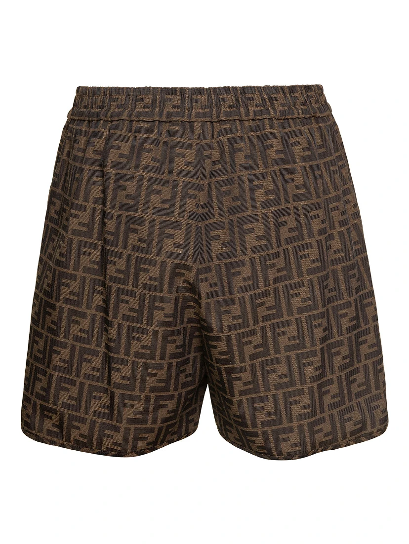 Brown Shorts with All-Over FF Monogram in Cotton Blend Woman