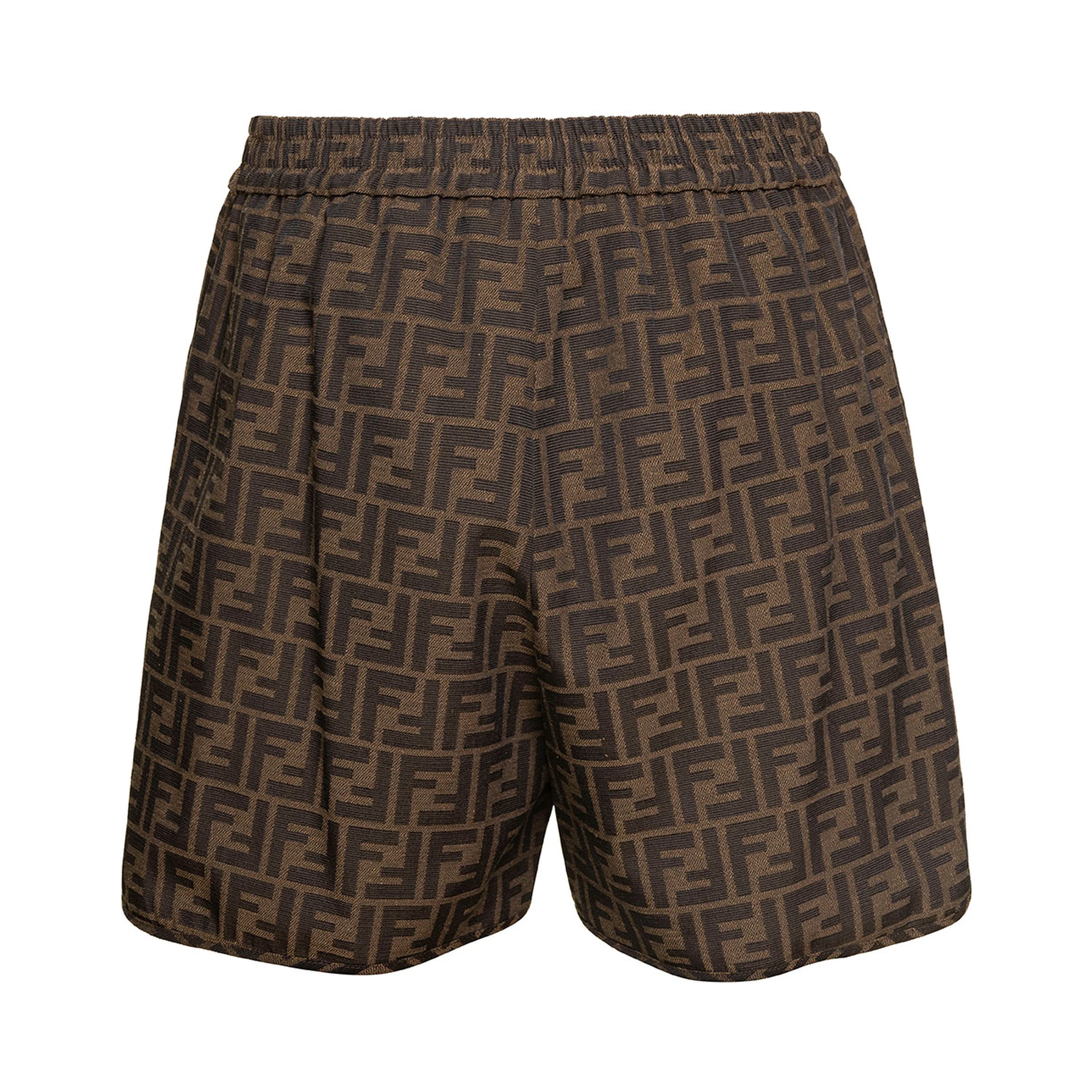 Brown Shorts with All-Over FF Monogram in Cotton Blend Woman
