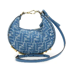 Fendigraphy Blue Mini Bag with All-Over FF Motif and Metal Lettering Logo on the Bottom in Cotton Woman