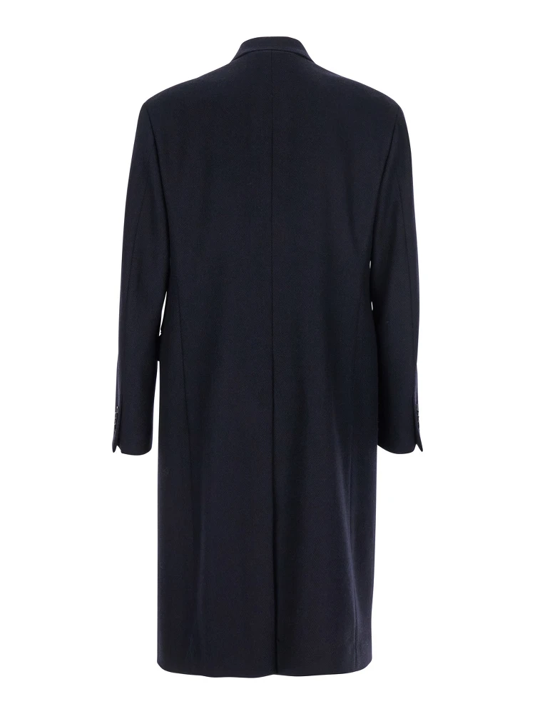 Blue Double-Breasted Coat with Peak Lapels in Wool Man alternative