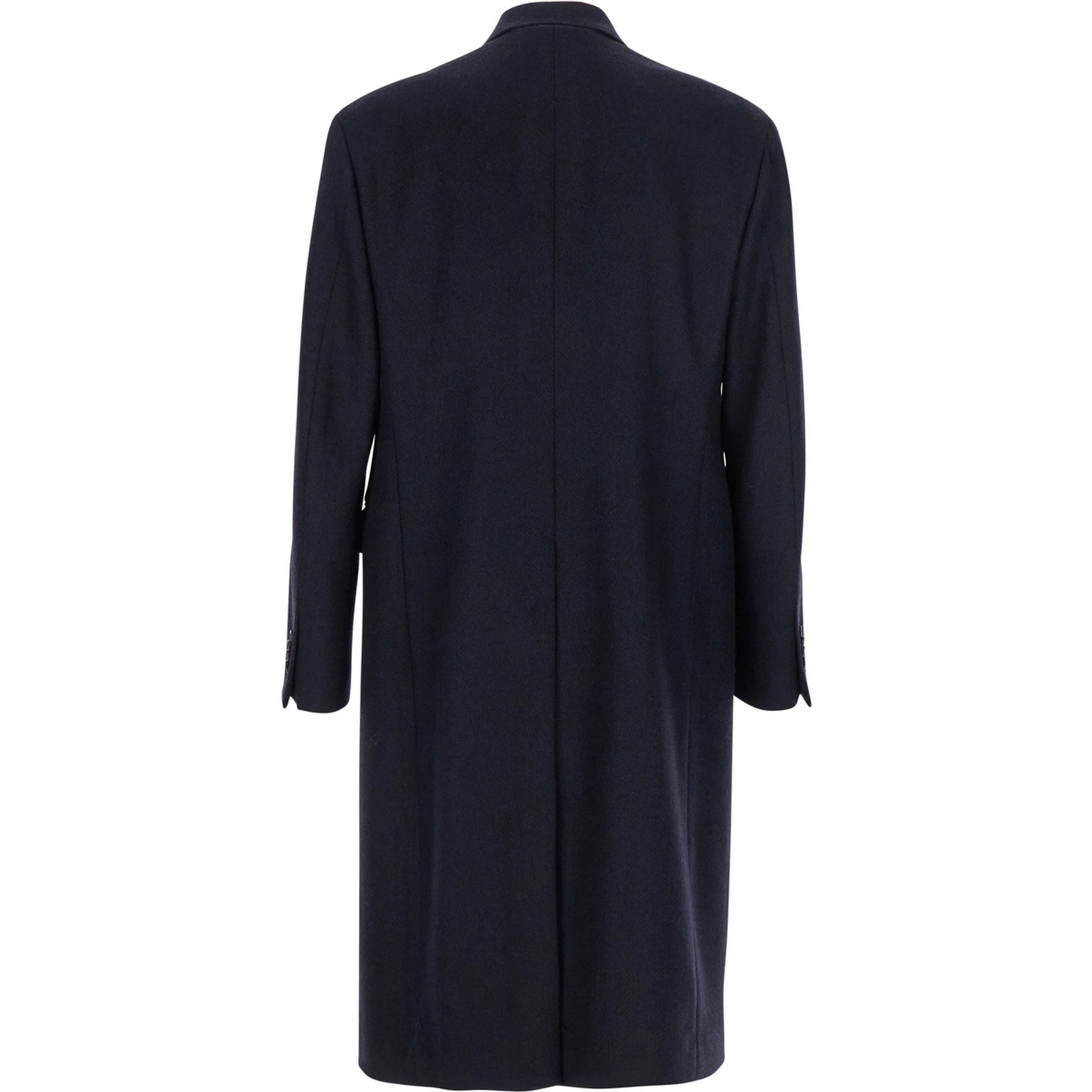 Blue Double-Breasted Coat with Peak Lapels in Wool Man