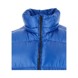 Belbo Blue Down Jacket with Fixed Hood and Logo Patch on the Sleeve in Tech Fabric Man