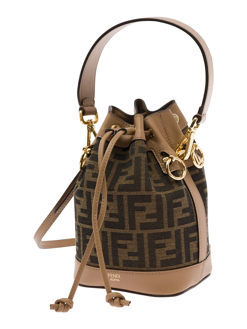 Mon Tresor Brown Minibag with Drawstring in FF Fabric Woman