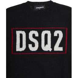 Black Crew Neck Sweater with Logo Lettering on the Front in Wool Boy