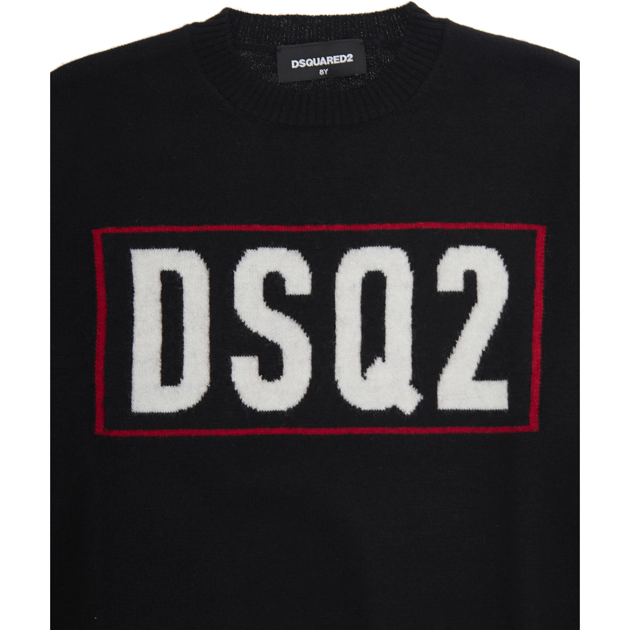 Black Crew Neck Sweater with Logo Lettering on the Front in Wool Boy