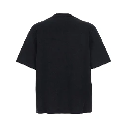 Black T-Shirt with Logo Lettering Printed on the Front in Cotton Woman
