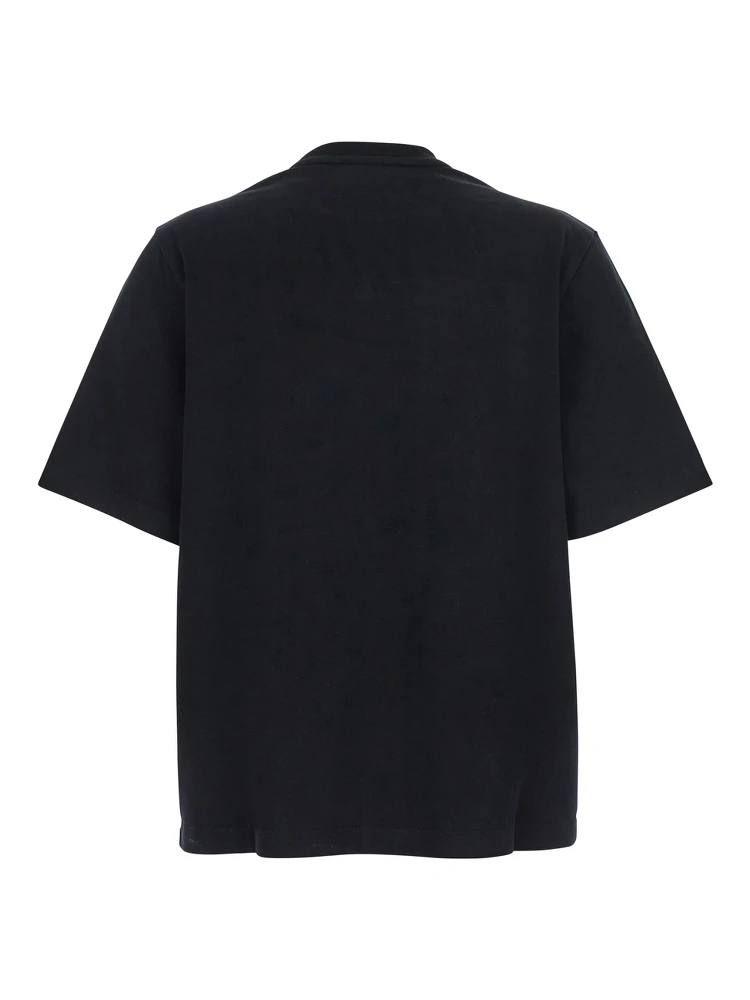 Black T-Shirt with Logo Lettering Printed on the Front in Cotton Woman alternative