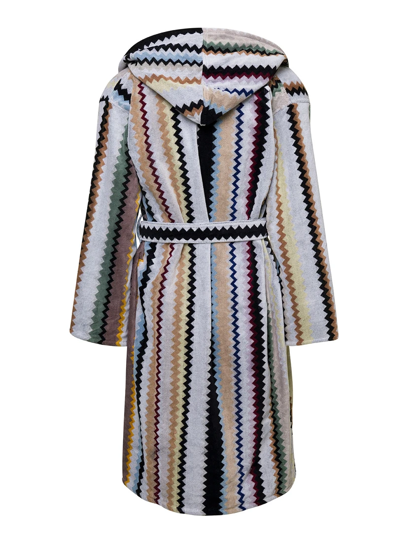 Curt Multicolor Bathrobe with Zig Zag Motif in Cotton