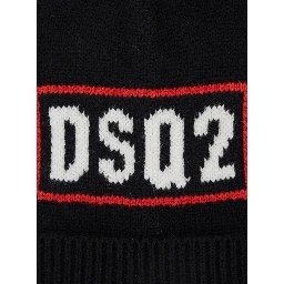Black Beanie with Logo Embroidery on the Front in Wool and Cotton Blend Boy