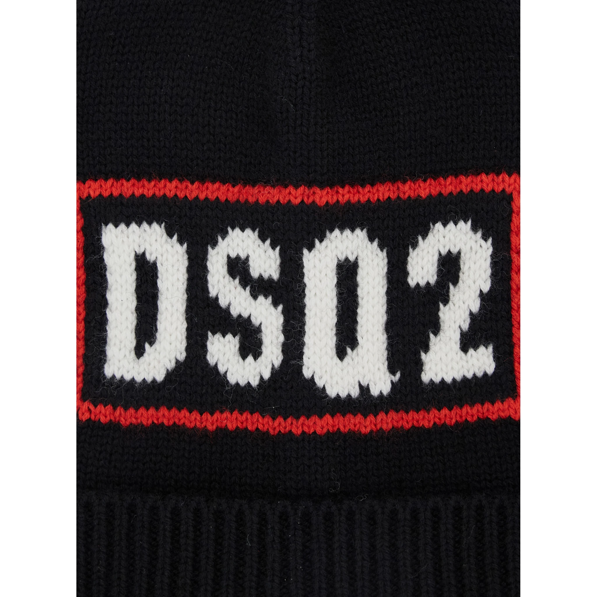 Black Beanie with Logo Embroidery on the Front in Wool and Cotton Blend Boy