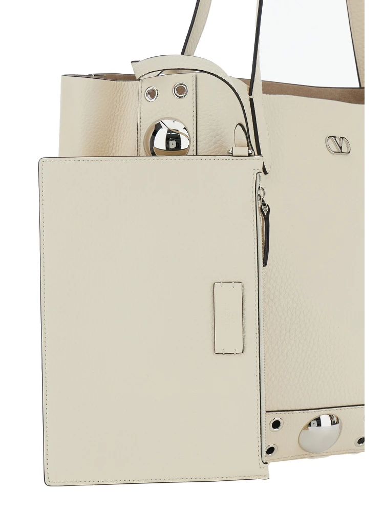 Nellcote White Tote Bag with VLogo Plaque on the Front and Stud Embellishments in Leather Woman alternative