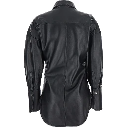 Black Shirt with Classic Collar and Waistband in Leather Woman
