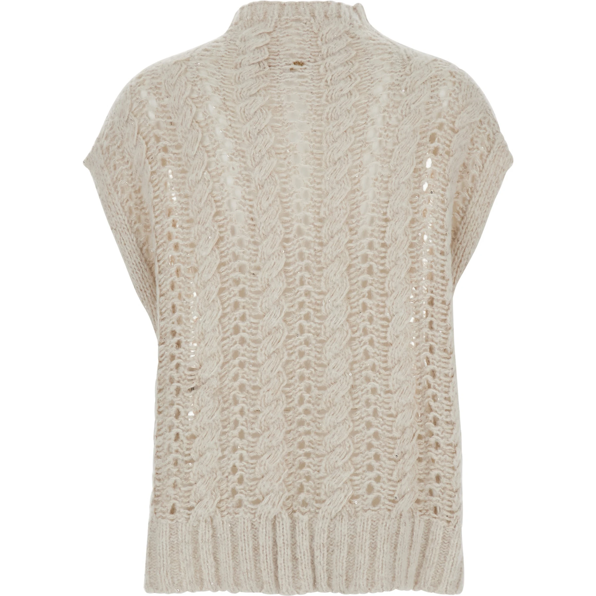 Faustina Beige Sleeveless Crewneck Knit Vest in Wool Woman