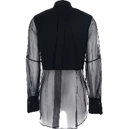 Black Shirt with Point Collar and Monils Detail on the Front in Fabric Woman